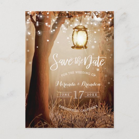 Chic Rustic Country String Lights Save the Date Aankondigingskaart (Voorkant)