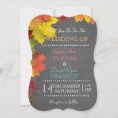 Chic Rustic Fall Leaves Chalkboard Wedding Invite Kaart (Voorkant)