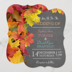 Chic Rustic Fall Leaves Chalkboard Wedding Invite Kaart