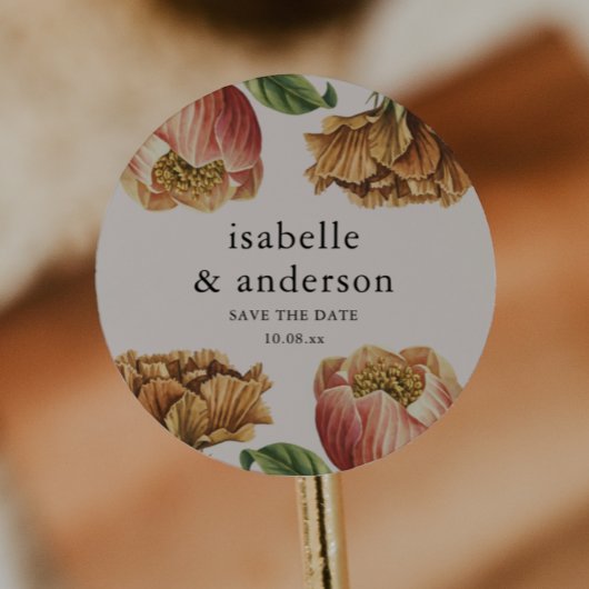 Chic Rustic Floral Wedding Save the Date Ronde Sticker