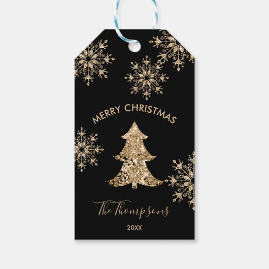 Chic Rustic Glitter Kerstboom Vrolijk Kerstfeest Cadeaulabel (Voorkant)