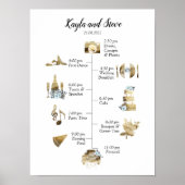 Chic Rustic Gold Waterverf Weddenschap tijdlijn Poster (Voorkant)