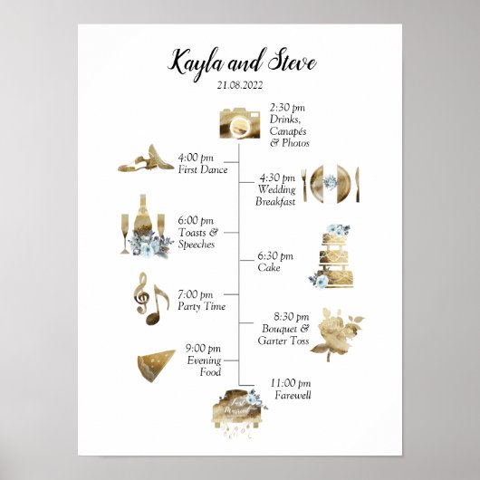Chic Rustic Gold Waterverf Weddenschap tijdlijn Poster (Voorkant)