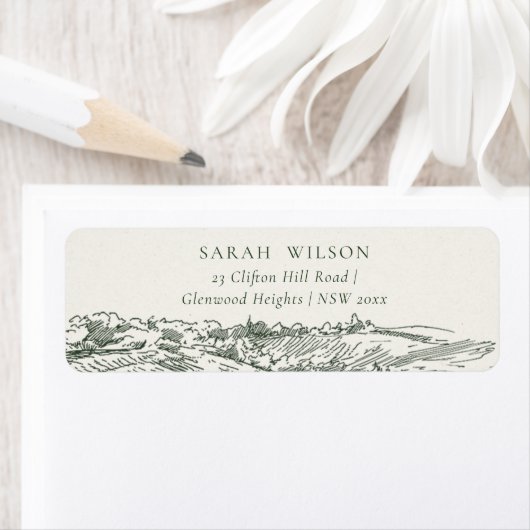 Chic Rustic Green Winery Mountain Sketch Adres Etiket (Insitu)