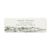 Chic Rustic Green Winery Mountain Sketch Adres Etiket (Voorkant)
