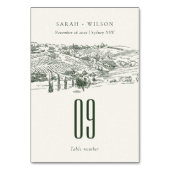 Chic Rustic Green Winery Mountain Sketch Wedding Kaart (Achterkant)