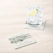 Chic Rustic Green Winery Mountain Sketch Wedding Kartonnen Onderzetters (Insitu)