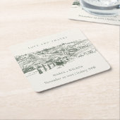 Chic Rustic Green Winery Mountain Sketch Wedding Kartonnen Onderzetters (Schuin)