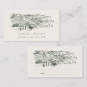 Chic Rustic Green Winery Mountain Sketch Wedding Plaatskaartje (Voorkant / Achterkant)