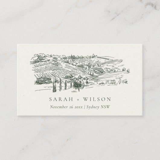 Chic Rustic Green Winery Mountain Sketch Wedding Plaatskaartje (Voorkant)