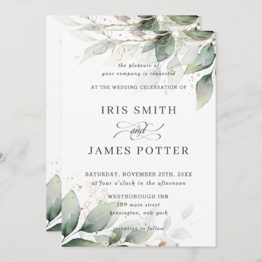 Chic Rustic Greenery Bladerachtige Bladerachtige G Kaart (Voorkant / Achterkant)