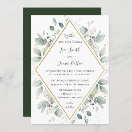 Chic Rustic Greenery Gold Green Foliage Weddenscha Kaart