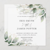 Chic Rustic Greenery Leafy Foliage Gold Wedding Kaart (Voorkant / Achterkant)