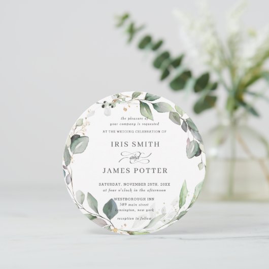 Chic Rustic Greenery Leafy Foliage Wreath Wedding Kaart (Staand voorkant)