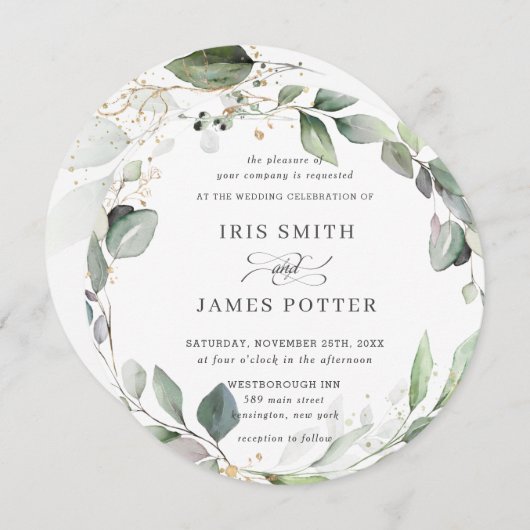 Chic Rustic Greenery Leafy Foliage Wreath Wedding Kaart (Voorkant / Achterkant)