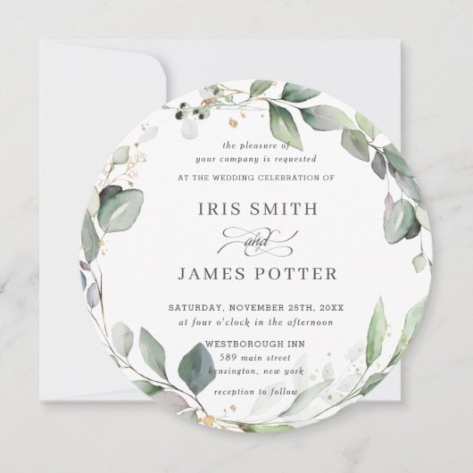 Chic Rustic Greenery Leafy Foliage Wreath Wedding Kaart (Voorkant)