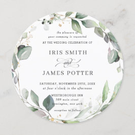 Chic Rustic Greenery Leafy Foliage Wreath Wedding Kaart