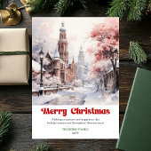 Chic rustic holiday scene minimalist pink city feestdagenkaart