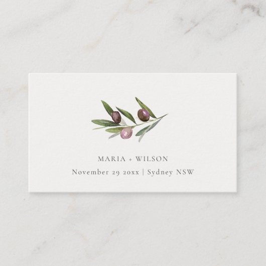 Chic Rustic Minimal Olive Branch Fauna Wedding Plaatskaartje (Voorkant)