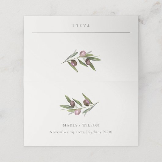 Chic Rustic Minimal Olive Branch Fauna Wedding Plaatskaartje (Buitenkant ongevouwen)