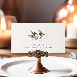 Chic Rustic Minimal Olive Branch Fauna Wedding Plaatskaartje