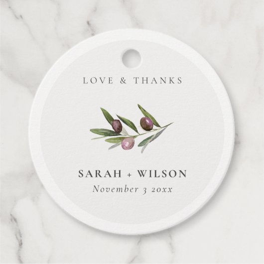 Chic Rustic Minimal Olive Branch Foliage Wedding Bedankjes Labels (Voorkant)