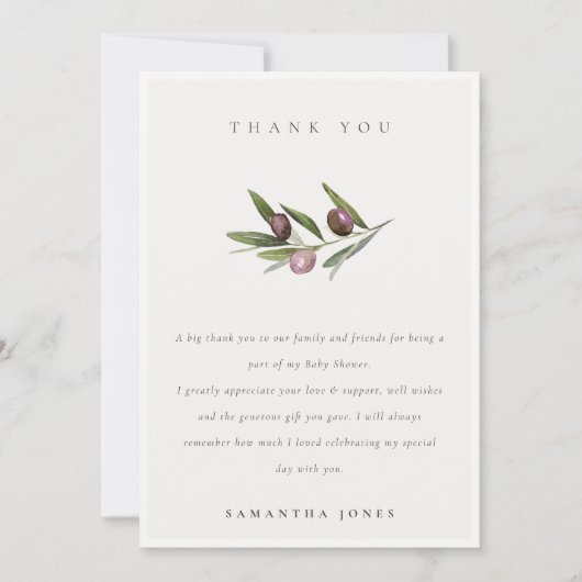 Chic Rustic Minimal Olive Branch Foliage Wedding Bedankkaart (Voorkant)