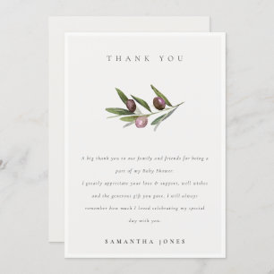 Chic Rustic Minimal Olive Branch Foliage Wedding Bedankkaart