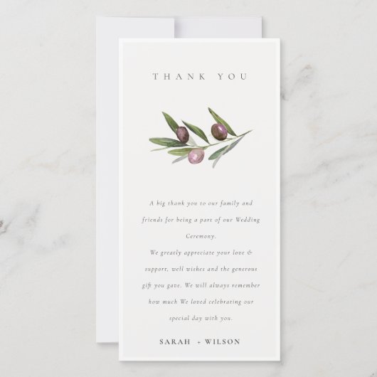 Chic Rustic Minimal Olive Branch Foliage Wedding Bedankkaart (Voorkant)