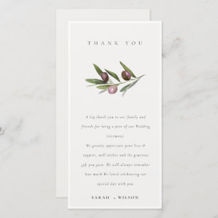Chic Rustic Minimal Olive Branch Foliage Wedding Bedankkaart