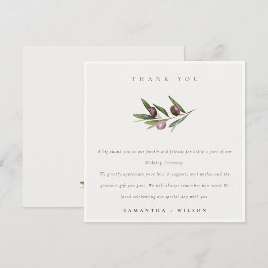 Chic Rustic Minimal Olive Branch Foliage Wedding Bedankkaart (Voorkant / Achterkant)