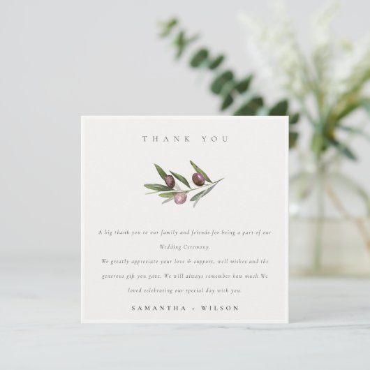 Chic Rustic Minimal Olive Branch Foliage Wedding Bedankkaart (Staand voorkant)