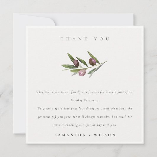 Chic Rustic Minimal Olive Branch Foliage Wedding Bedankkaart (Voorkant)
