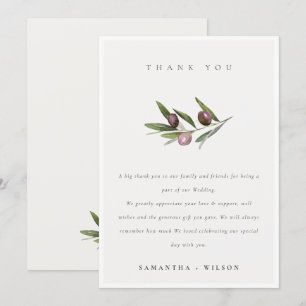Chic Rustic Minimal Olive Branch Foliage Wedding Bedankkaart