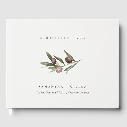 Chic Rustic Minimal Olive Branch Foliage Wedding Gastenboek (Voorkant)