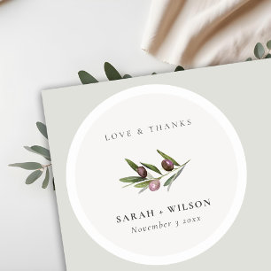 Chic Rustic Minimal Olive Branch Foliage Wedding Ronde Sticker