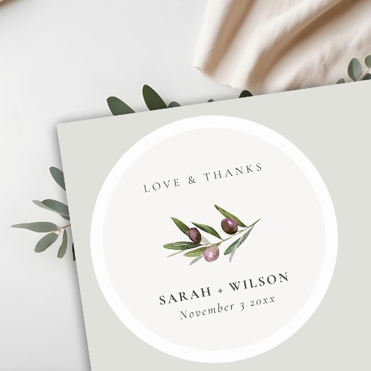 Chic Rustic Minimal Olive Branch Foliage Wedding Ronde Sticker