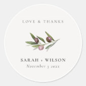 Chic Rustic Minimal Olive Branch Foliage Wedding Ronde Sticker (Voorkant)