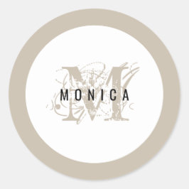 Chic Rustic Modern Beige Monogram Ronde Sticker