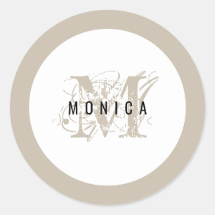 Chic Rustic Modern Beige Monogram Ronde Sticker