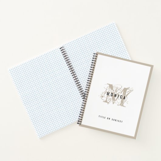 Chic Rustic Modern Beige Monogram School Kantoor Notitieboek (Binnen)