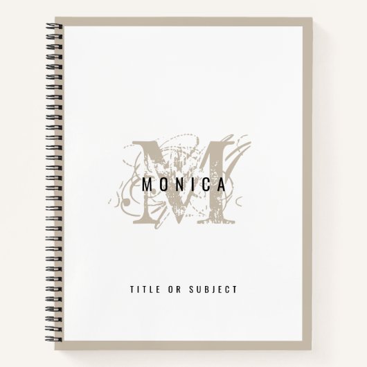 Chic Rustic Modern Beige Monogram School Kantoor Notitieboek (Voorkant)