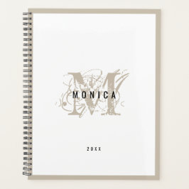 Chic Rustic Modern Beige Monogram School Kantoor Planner