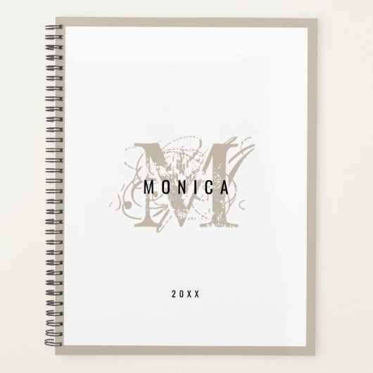 Chic Rustic Modern Beige Monogram School Kantoor Planner (Voorkant)