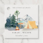 Chic Rustic Pine Bossen Camping Mountain Wedding Bedankjes Labels (Voorkant)