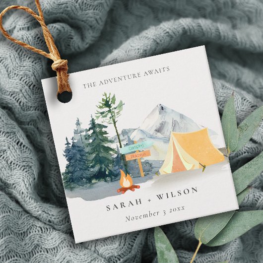 Chic Rustic Pine Bossen Camping Mountain Wedding Bedankjes Labels