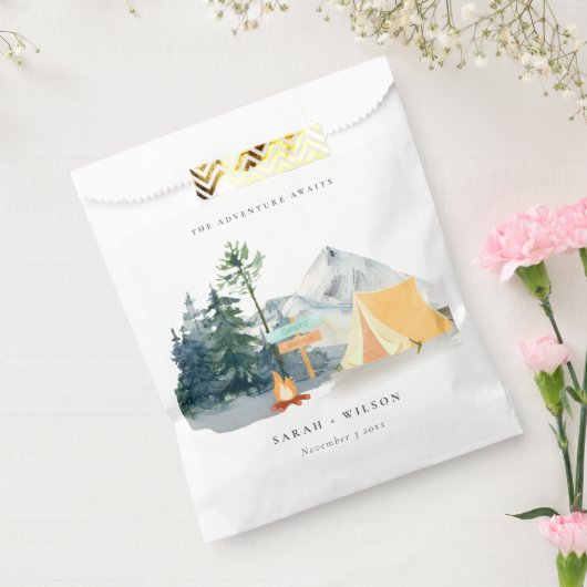 Chic Rustic Pine Bossen Camping Mountain Wedding Bedankzakje (Gezegeld)