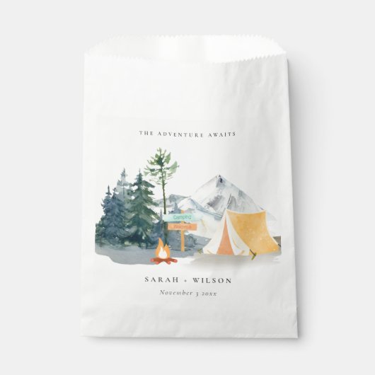 Chic Rustic Pine Bossen Camping Mountain Wedding Bedankzakje (Voorkant)