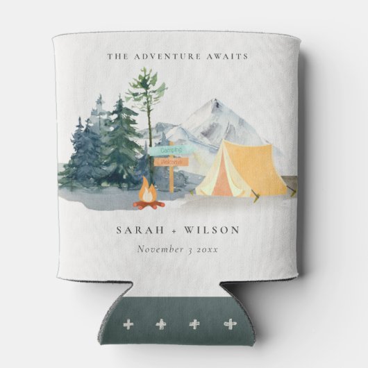 Chic Rustic Pine Bossen Camping Mountain Wedding Blikjeskoeler (Achterkant)