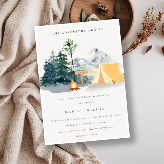 Chic Rustic Pine Bossen Camping Mountain Wedding Kaart